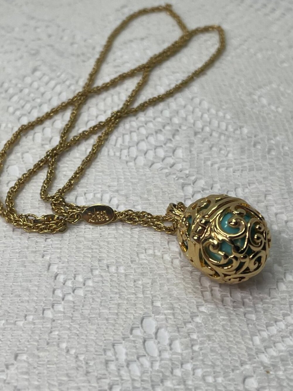 Joan Rivers Gold-Tone Filigree Pendant Necklace With Turquoise-Colored Orb